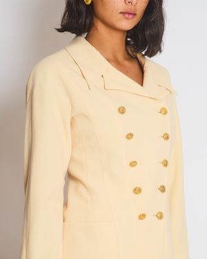 Chanel Vintage Cream Double Breasted Wool Blazer Jacket and Skirt Set with Gold CC Logo Button Detail FR 36 (UK 8)