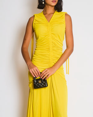 Proenza Schouler Yellow Maxi Dress with Long Shoulder Drawstring Asymmetric Details Size US 4 (UK 8)