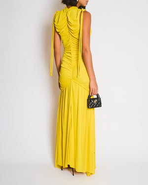 Proenza Schouler Yellow Maxi Dress with Long Shoulder Drawstring Asymmetric Details Size US 4 (UK 8)