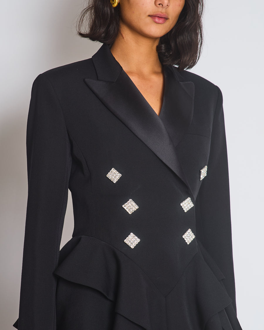 Alessandra Rich Black Double Breasted Blazer with Crystal Rhinestony Buttons IT 40 (UK 8)