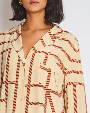 Toteme Silk Beige Long Sleeve Shirt and Shorts Set with Monogram Details Size XS (UK6)