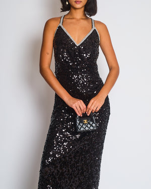 Dolce & Gabbana Exclusive Black Sequin Midi Dress with Embellished Strap Detail Size IT 48 (UK 16)