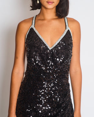 Dolce & Gabbana Exclusive Black Sequin Midi Dress with Embellished Strap Detail Size IT 48 (UK 16)