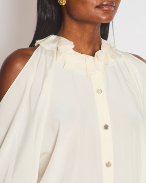 Chanel Cream Button Down Blouse with Cut Out Shoulder Detail Size FR 38 (UK 10)