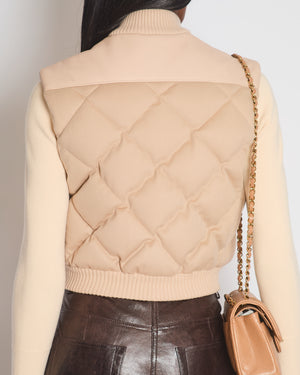 Hermès Beige Short Sleeveless Puffer Vest in Waterproof Cashmere with Clour De Selle Embossed Lambskin Logo Detail Size FR 34 (UK 6) RRP £3,230