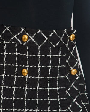 Christian Dior Black Checkered Mini Skirt with Logo Button Detail Size FR 40 (UK 12)