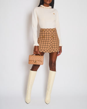 Christian Dior Beige Checkered Mini Skirt with Logo Button Detail Size FR 40 (UK 12)