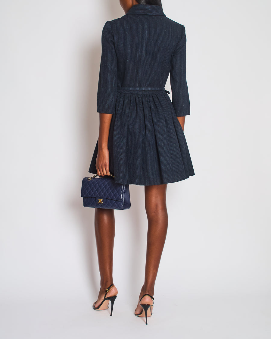 Christian Dior Navy Striped Long Sleeve Dress with Belt Detail Size FR 38 (UK 10)