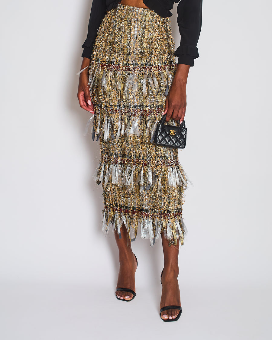 *HOT* Chanel AW/17 Gold Sequin Tassel Maxi Skirt Size FR 34 (UK 6)