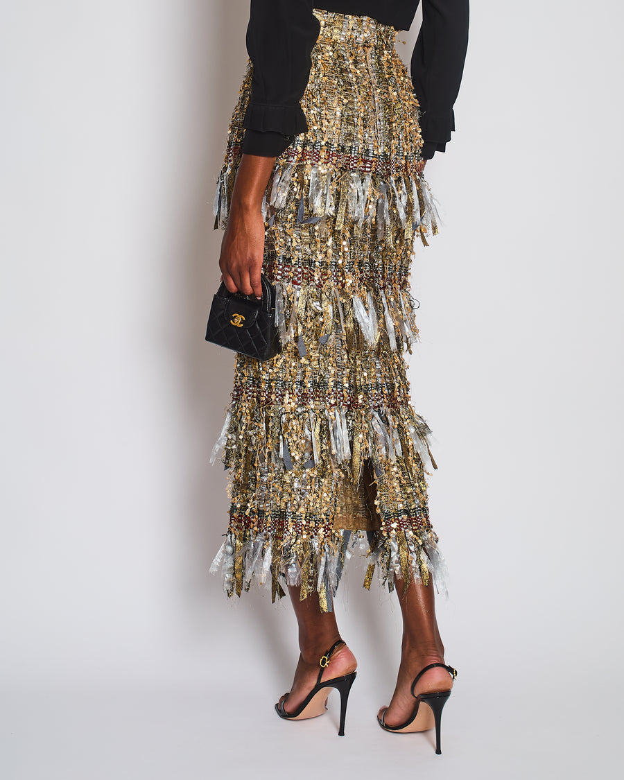 *HOT* Chanel AW/17 Gold Sequin Tassel Maxi Skirt Size FR 34 (UK 6)