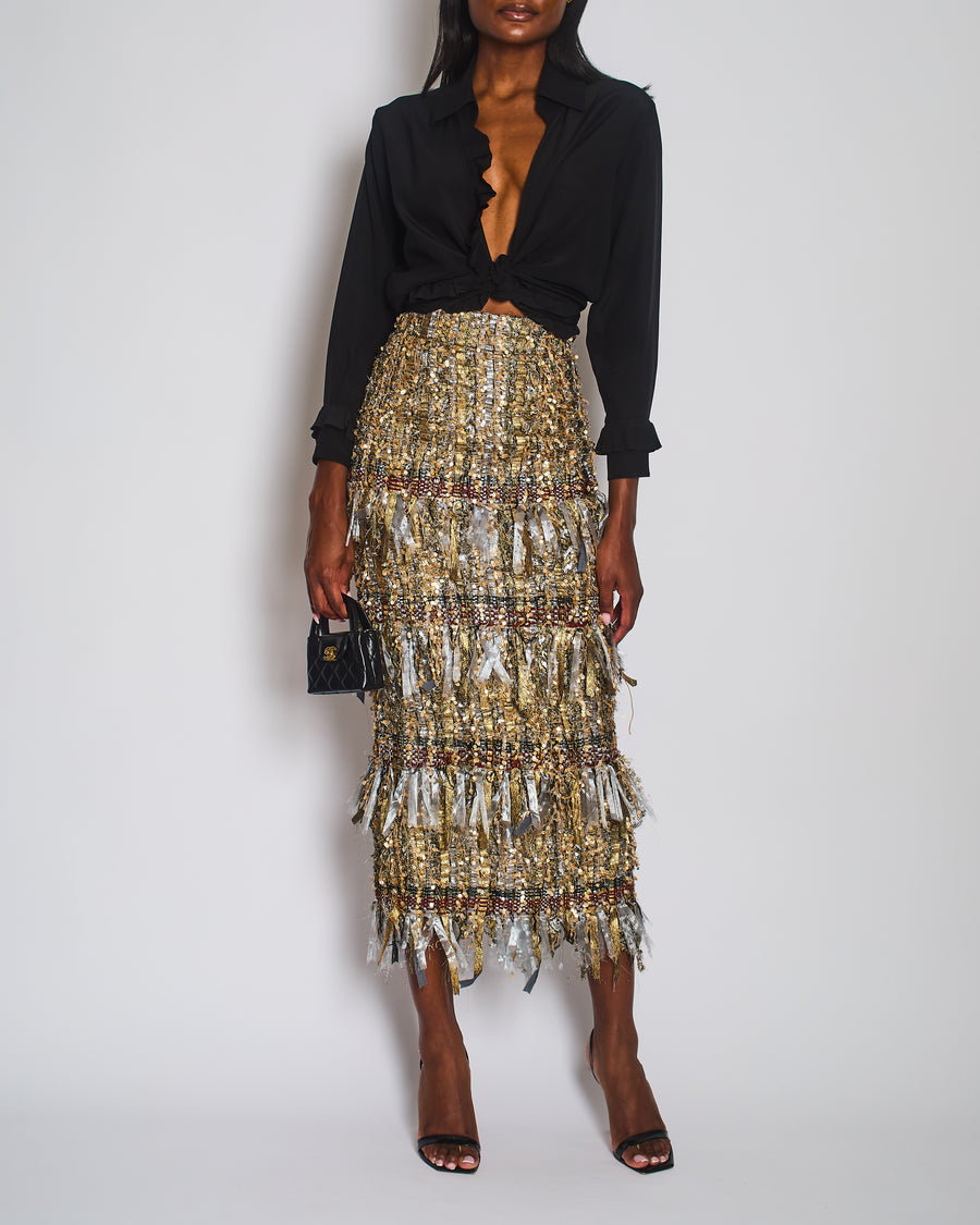 *HOT* Chanel AW/17 Gold Sequin Tassel Maxi Skirt Size FR 34 (UK 6)