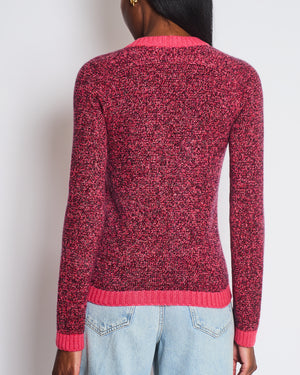 Chanel Pink and Black Long Sleeve Cardigan with Silver Crystal Button Detail Size FR 34 (UK 6)