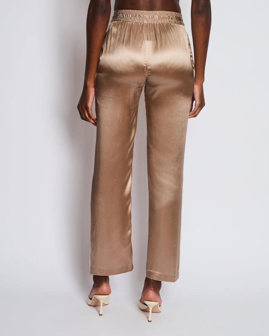 Celine Beige Silk Track Pants with Triomphe Logo and Stripe Detail Size FR 34 (UK 6)