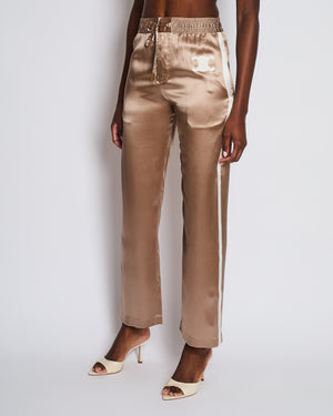 Celine Beige Silk Track Pants with Triomphe Logo and Stripe Detail Size FR 34 (UK 6)