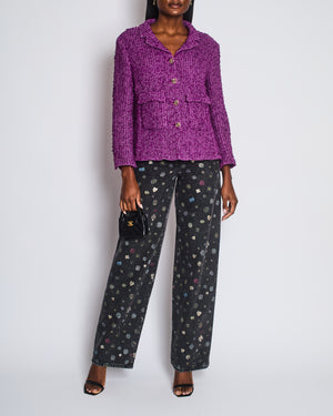 Chanel 21C Purple Tweed Blazer with CC Buttons and Pockets Detail Size FR 44 (UK 16)