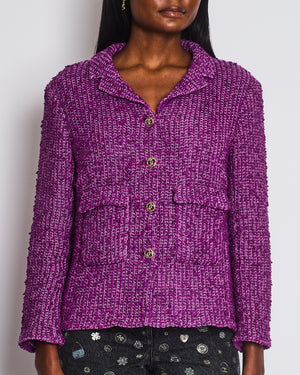 Chanel 21C Purple Tweed Blazer with CC Buttons and Pockets Detail Size FR 44 (UK 16)