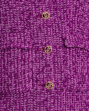 Chanel 21C Purple Tweed Blazer with CC Buttons and Pockets Detail Size FR 44 (UK 16)