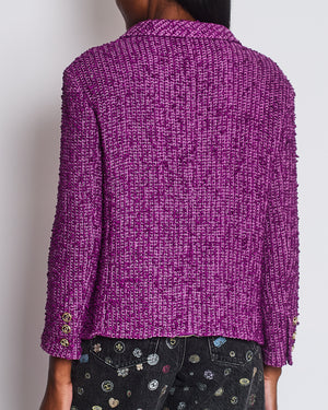 Chanel 21C Purple Tweed Blazer with CC Buttons and Pockets Detail Size FR 44 (UK 16)