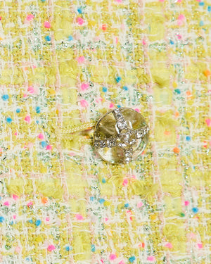 Chanel 24C Yellow White Pink and Blue Metallic Tweed Check Collarless Jacket with Crystal CC Buttons Size FR 36 (UK 8) RRP £6,500