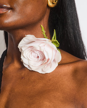 Magda Butrym Black Ruched Sleeveless Asymmetric Cutout Midi Dress with White 3D Rose Appliqué Size FR 34 (UK 6) RRP £1116