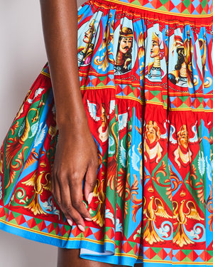 Dolce & Gabbana Red Graphic Carretto Print Off Shoulder Crop Top and Mid-Length Tiered Skirt Set Size IT 36-38 (UK 4-6)