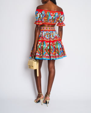 Dolce & Gabbana Red Graphic Carretto Print Off Shoulder Crop Top and Mid-Length Tiered Skirt Set Size IT 36-38 (UK 4-6)