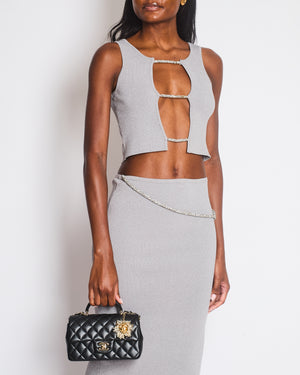 Christopher Esber Grey Crystal-Embellished Rope Cutout Ribbed Knit Top and Matching Midi Skirt Size S (UK 8)