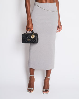 Christopher Esber Grey Crystal-Embellished Rope Cutout Ribbed Knit Top and Matching Midi Skirt Size S (UK 8)