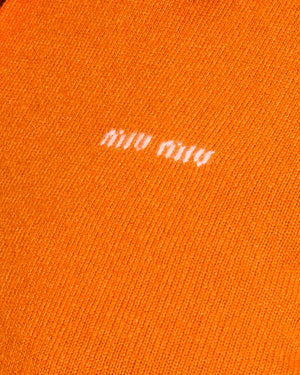 Miu Miu Orange Cashmere Button Down Cardigan with Logo Detail Size IT 36 (UK 4)