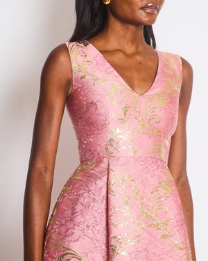 Dolce & Gabbana Pink and Gold Lamé Floral Print Jacquard Dress Size IT 36 (UK 4)