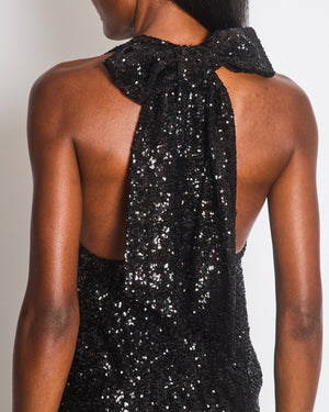 Saint Laurent Black Sequin Scoop Neck Mini Dress with Back Bow Detail Size FR 36 (UK 8)
