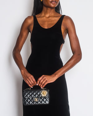 Saint Laurent Black Velvet Cutout Midi Dress with Logo and Heart Charm Embellishment Size FR 36 (UK 8) RRP £2476