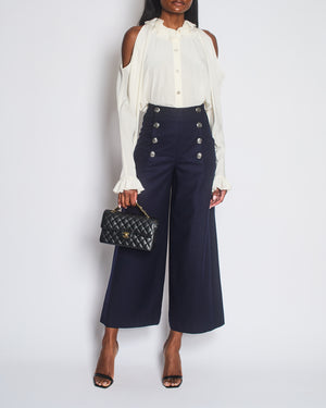 Chanel Navy Wool High Waisted Culottes with Button Detail Size FR 34 (UK 6)