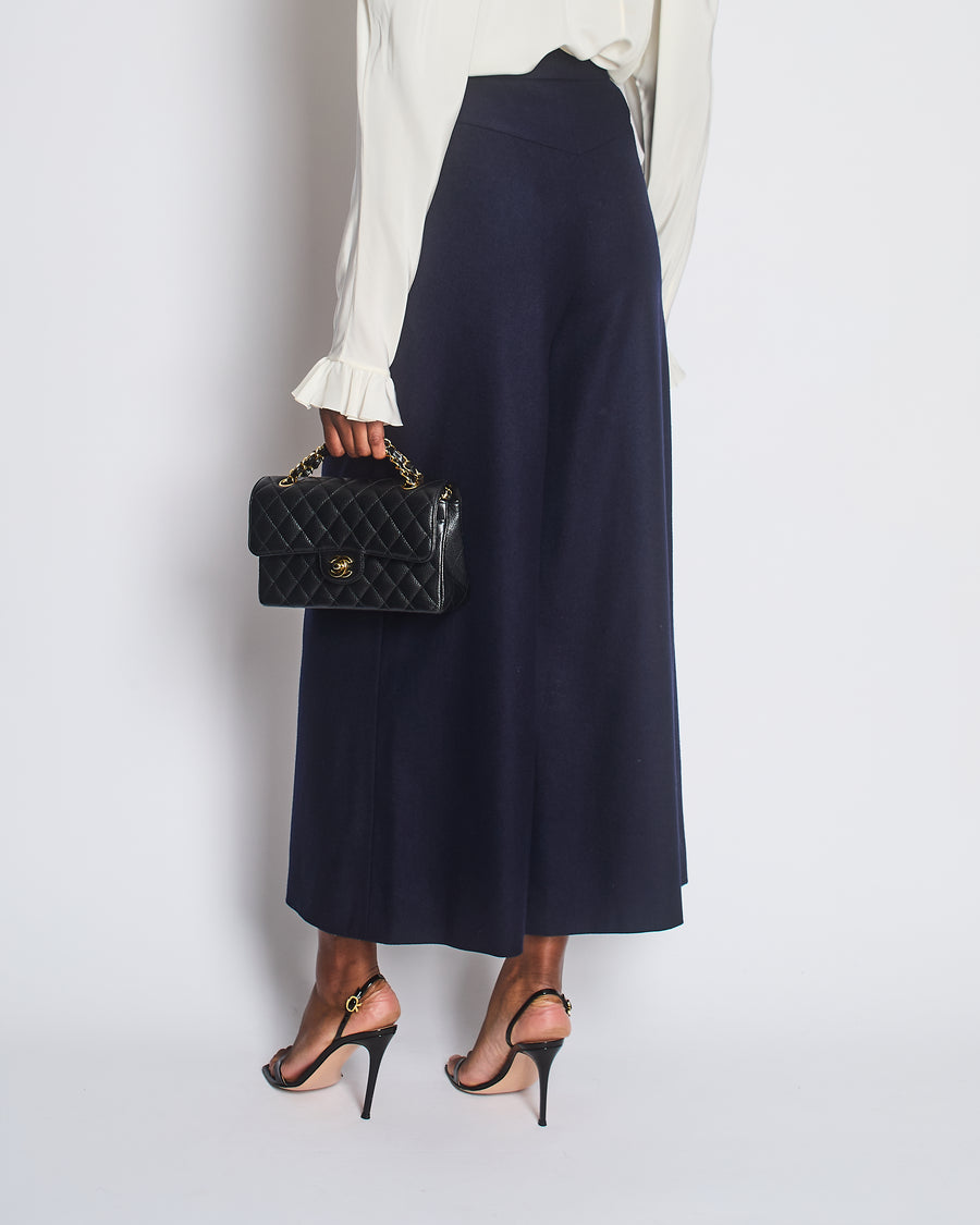 Chanel Navy Wool High Waisted Culottes with Button Detail Size FR 34 (UK 6)