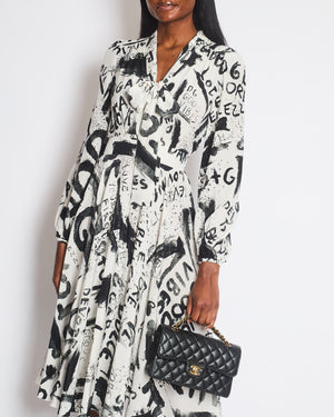 Dolce & Gabbana Black and White Graffiti Print Silk Dress Size IT 38 (UK 6)