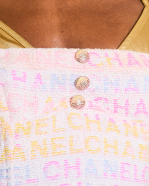 Chanel 24C Multicolour Logo Tweed Top with Metallic Gold Bra Detail FR 36 (UK 8)