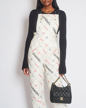 Chanel White Quilted Ski Jumpsuit with Crystal Logo Details Size FR 34 (UK 6)