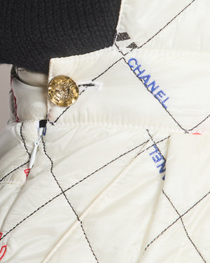 Chanel White Quilted Ski Jumpsuit with Crystal Logo Details Size FR 34 (UK 6)