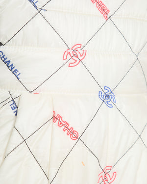 Chanel White Quilted Ski Jumpsuit with Crystal Logo Details Size FR 34 (UK 6)