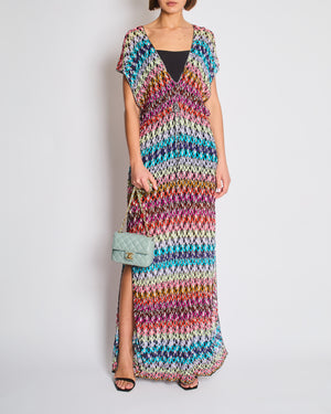 Missoni Mare Multicolour Scalloped Crochet Maxi Beach Cover Up Dress with Side Slits Size IT 44 (UK 12)