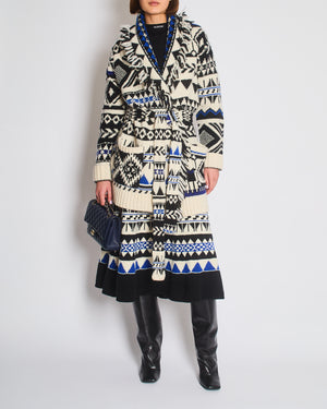 Polo Ralph Lauren White, Blue, and Black Wool and Cashmere Intarsia Knit Midi Skirt Size L (UK 12) RRP 495£