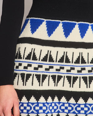 Polo Ralph Lauren White, Blue, and Black Wool and Cashmere Intarsia Knit Midi Skirt Size L (UK 12) RRP 495£
