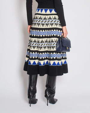 Polo Ralph Lauren White, Blue, and Black Wool and Cashmere Intarsia Knit Midi Skirt Size L (UK 12) RRP 495£