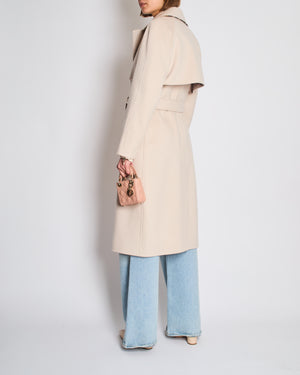 Burberry Beige Wool & Cashmere Single-Breasted Belted Overcoat Size UK 4