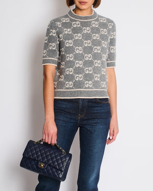 Gucci Jacquard Knit Wool Top in Grey & Ivory Size M (UK 10) RRP £920