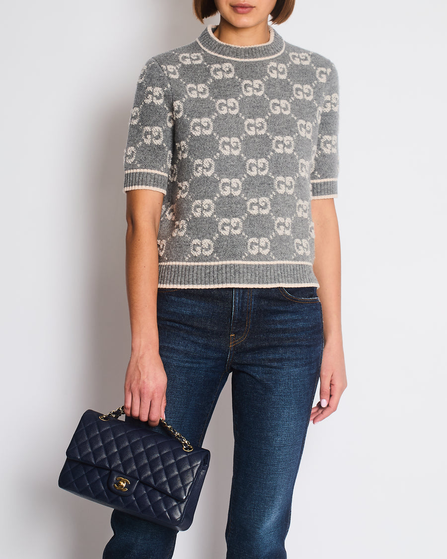 Gucci Jacquard Knit Wool Top in Grey & Ivory Size M (UK 10) RRP £920