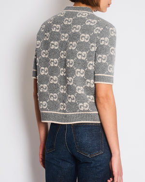 Gucci Jacquard Knit Wool Top in Grey & Ivory Size M (UK 10) RRP £920