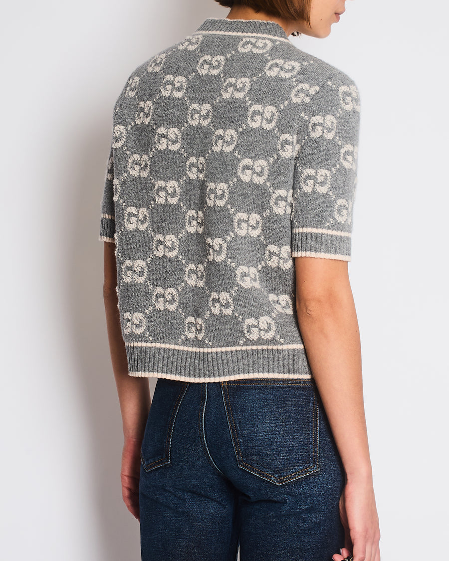 Gucci Jacquard Knit Wool Top in Grey & Ivory Size M (UK 10) RRP £920