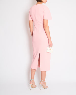 Emilia Wickstead Light Pink Crepe Maxi Dress with Cape and Split Detail Size FR 36 (UK 8)