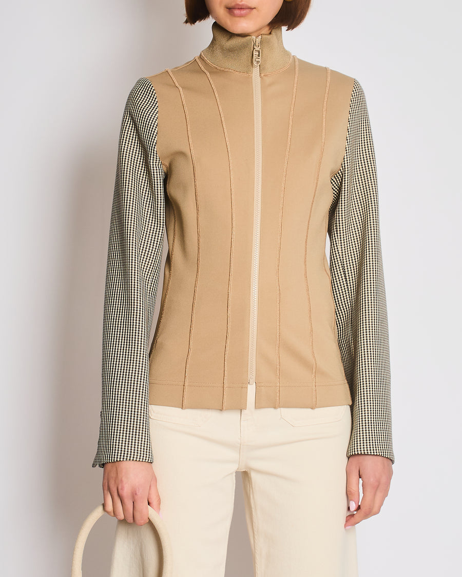 Fendi Camel Panelled Houndstooth Jacket Size IT 40 (UK 8)